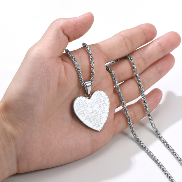Lord's Prayer Heart Pendant in Hand 