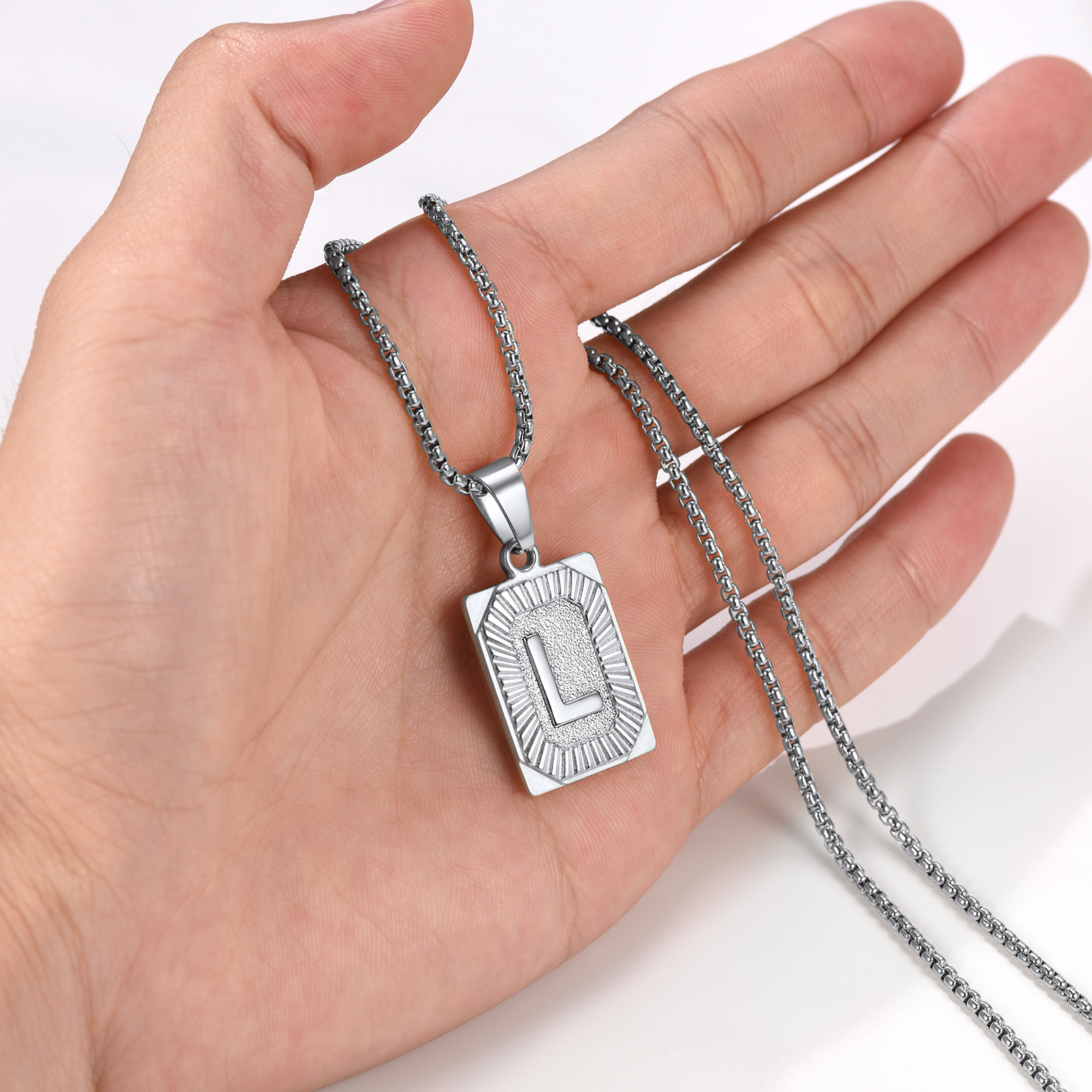 Initial Square Pendant Necklace