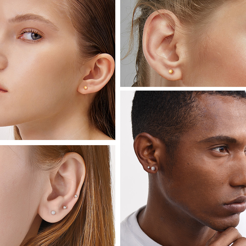 Gold /Silver S925 Silver Ball Stud Earrings for Men Women