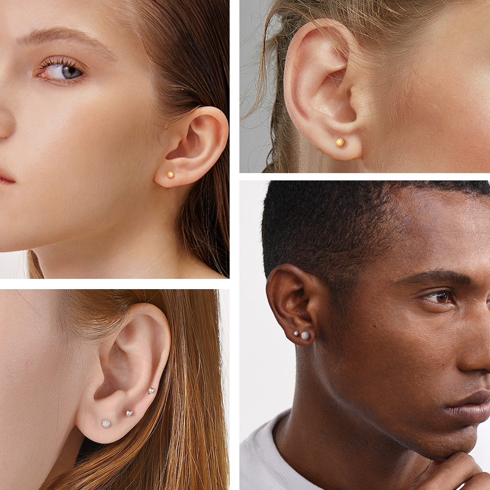 Gold /Silver S925 Silver Ball Stud Earrings for Men Women