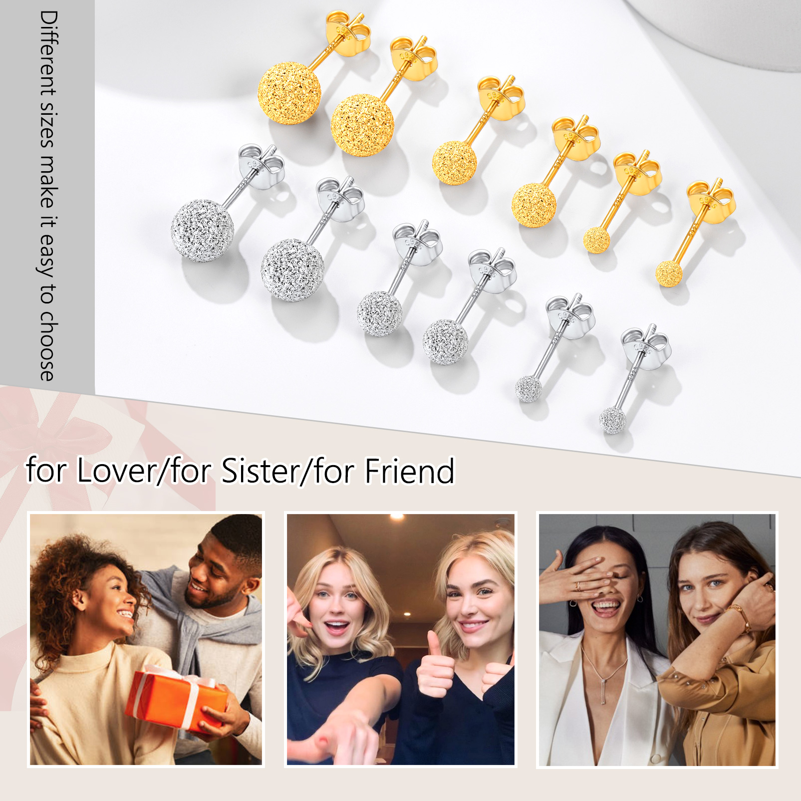 Silver Ball Stud Earrings for Lover / for Sister / for Friend