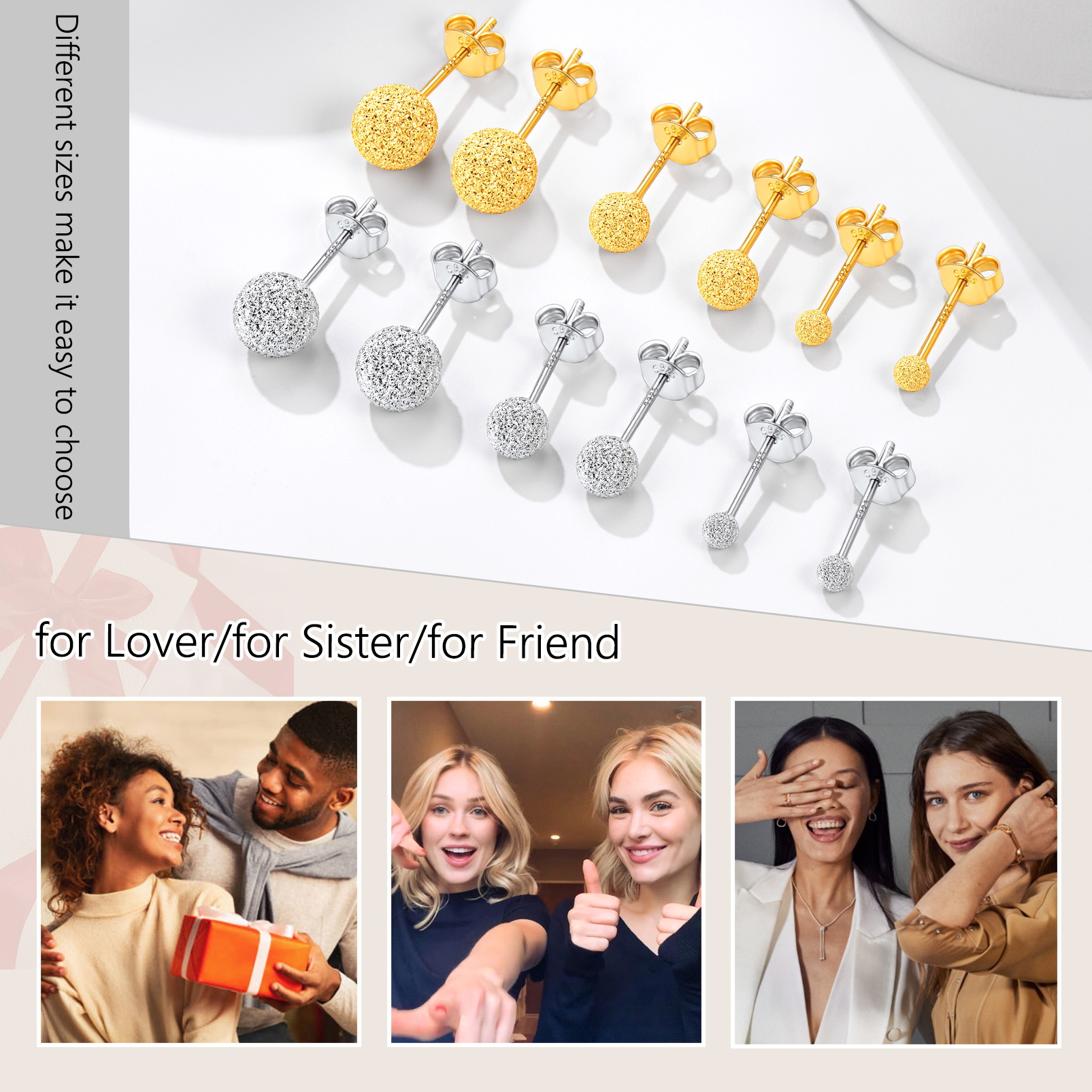Silver Ball Stud Earrings for Lover / for Sister / for Friend