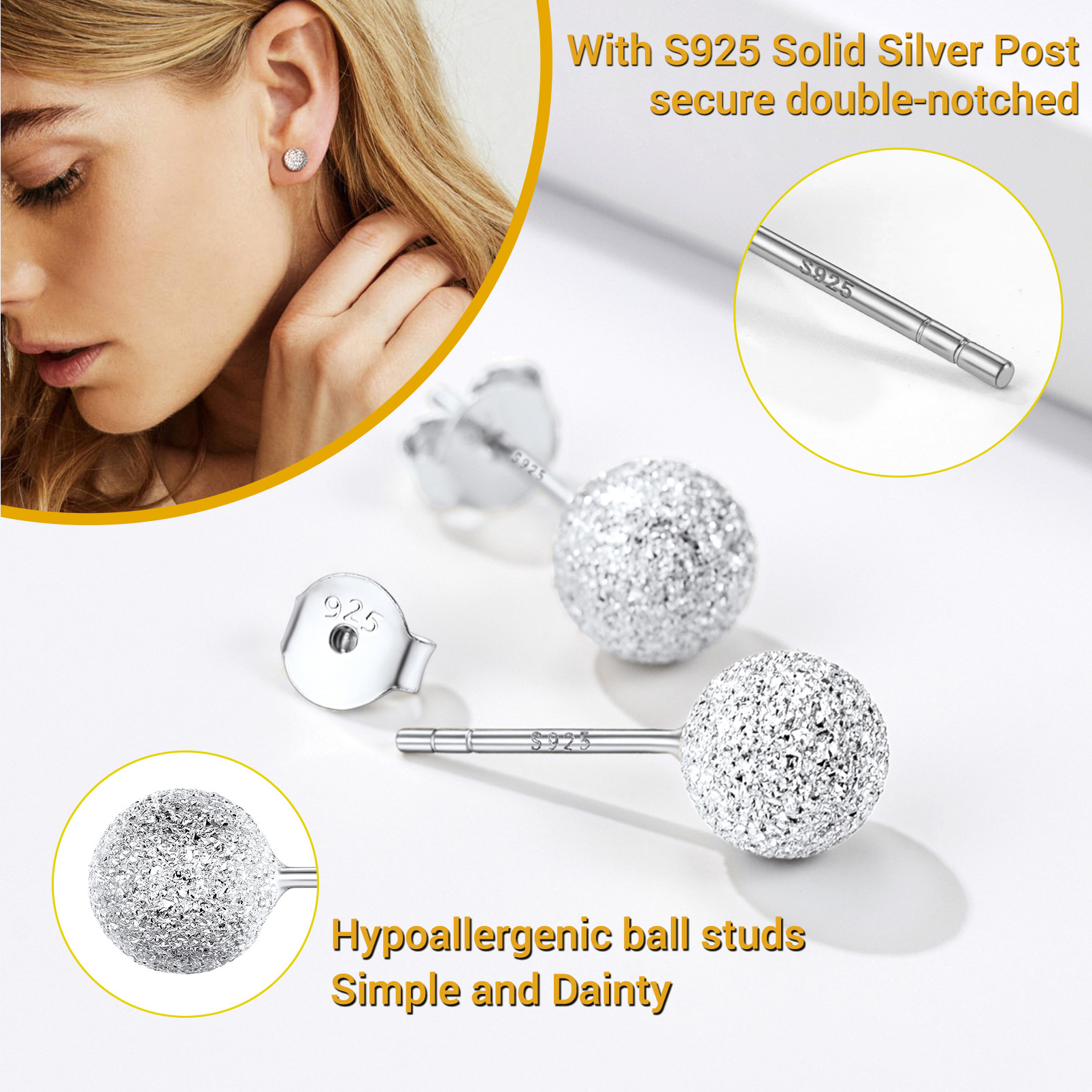 Sterling silver stud earrings details