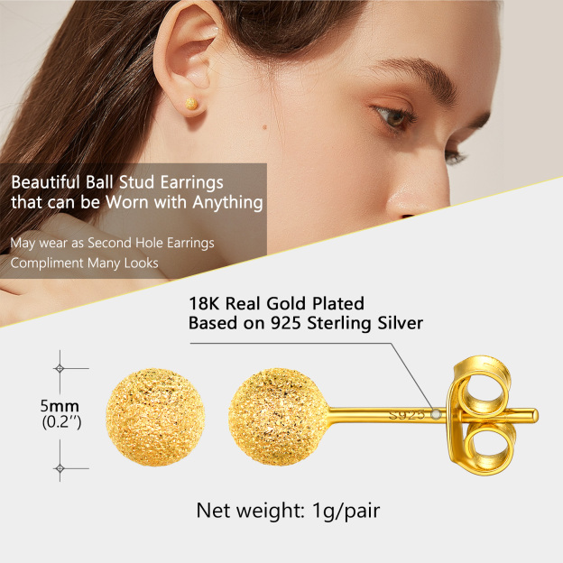 Gold Plated Sterling silver stud earrings details