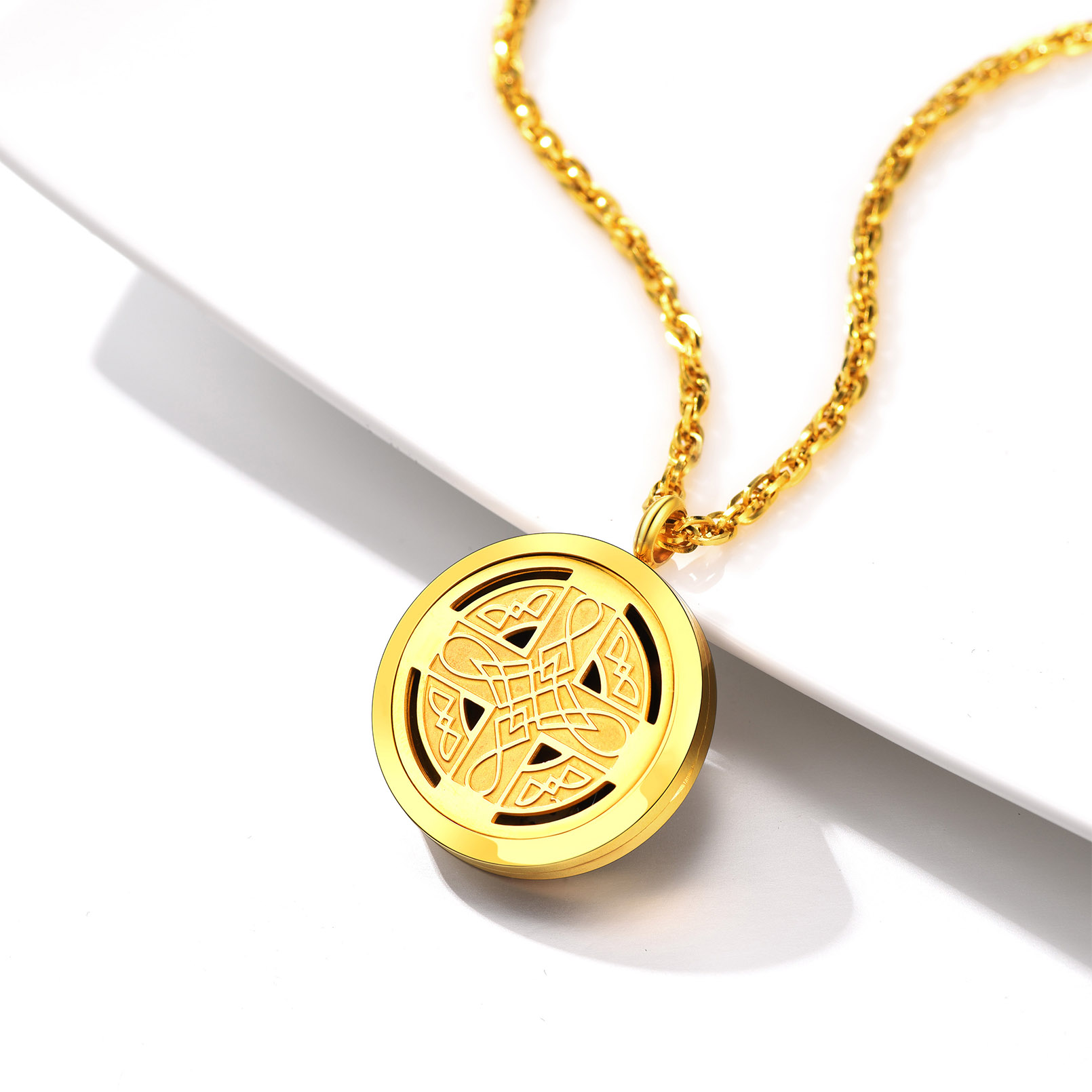 Diffuser Celtic knot cross locket Necklace