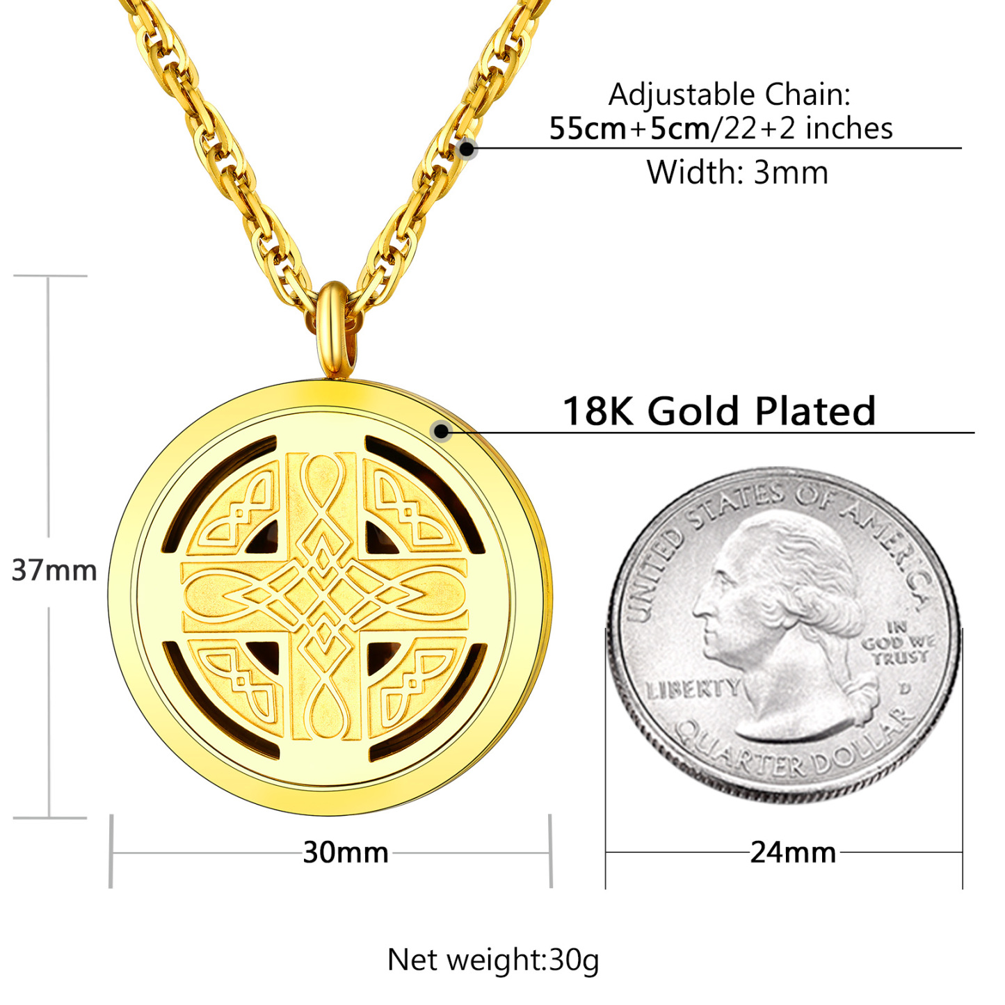 Diffuser Celtic knot cross locket Necklace