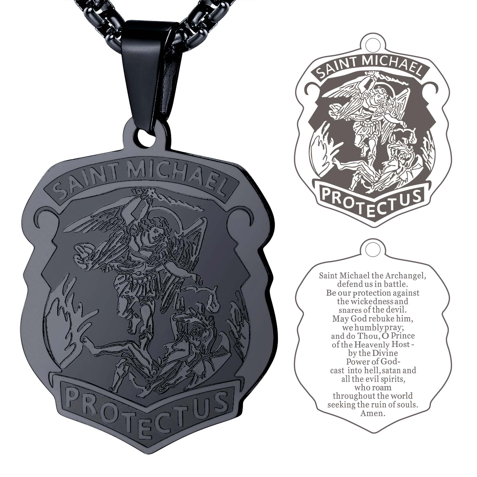 Saint Michael pendant with engraved prayer on back