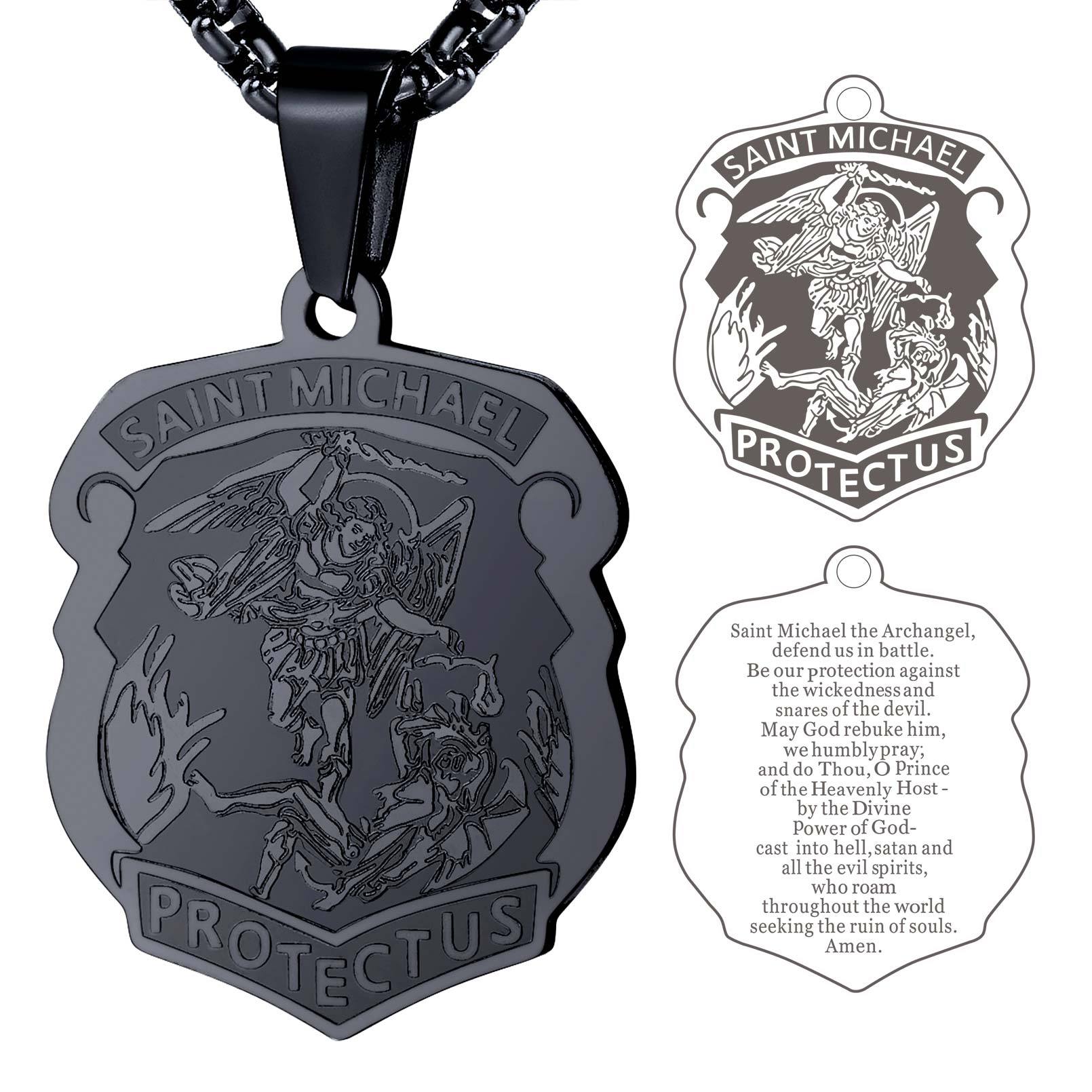 Saint Michael pendant with engraved prayer on back
