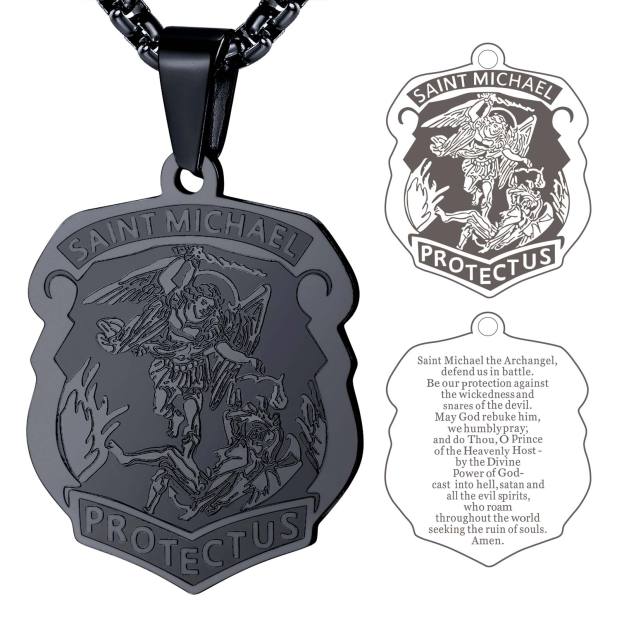 Saint Michael pendant with engraved prayer on back
