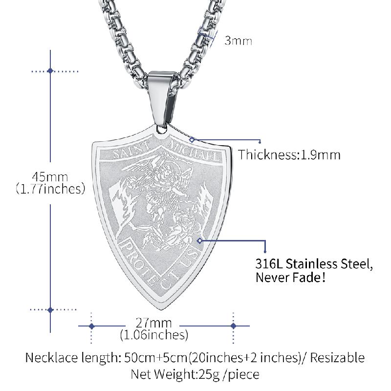 St Michael Archangel Pendant Necklace size guide