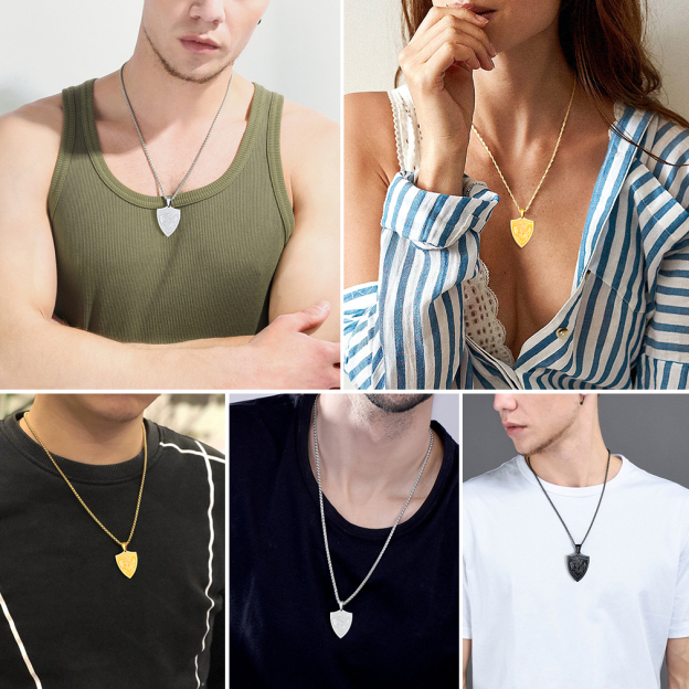 Saint Michael Shield Necklace Multi-Style: Gold Silver Black for Men & Women