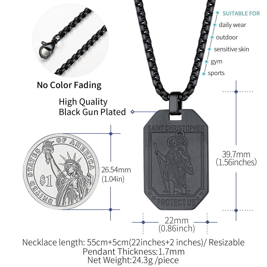 Saint Christopher stainless steel necklace size and specifications