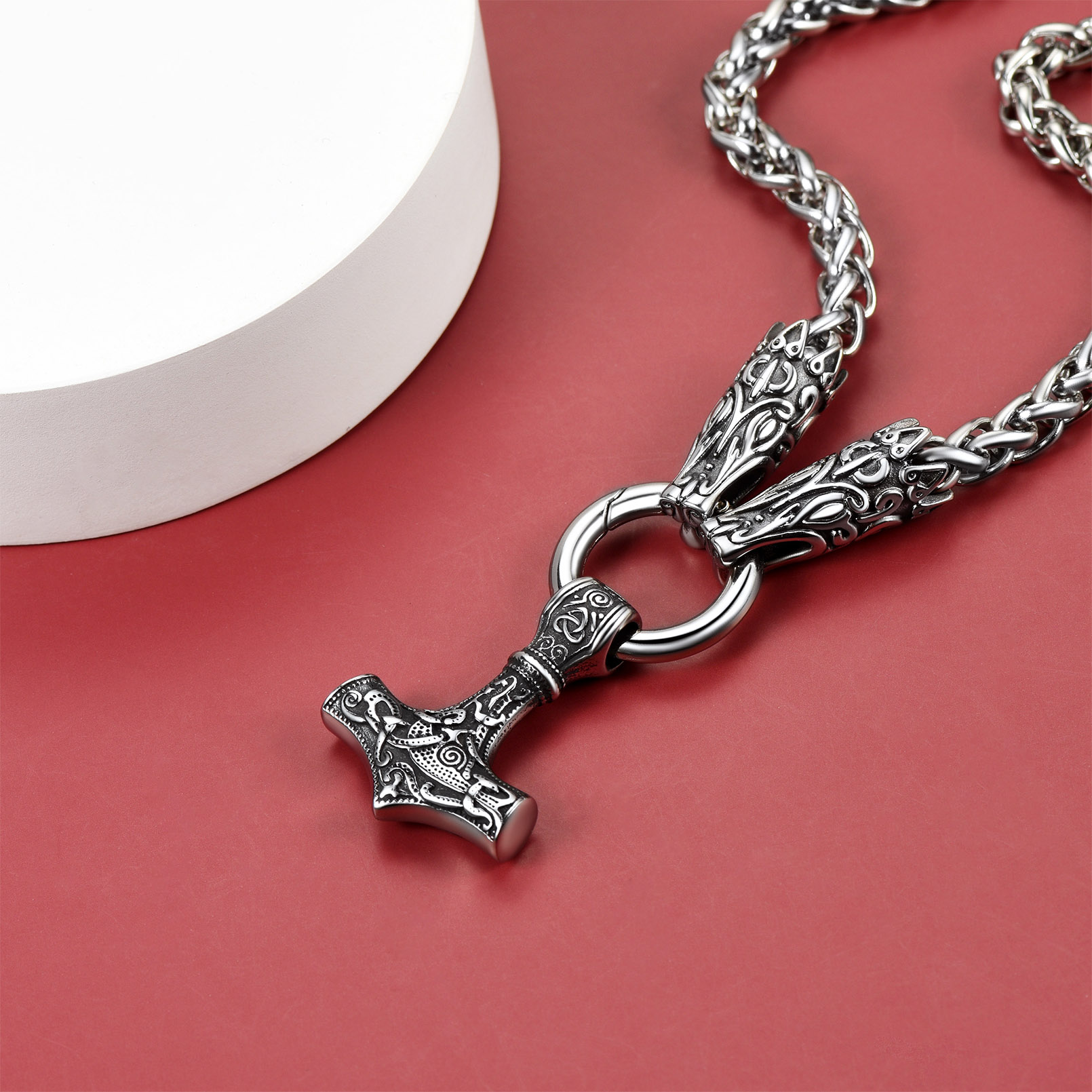 Thors Hammer Wolf Necklace
