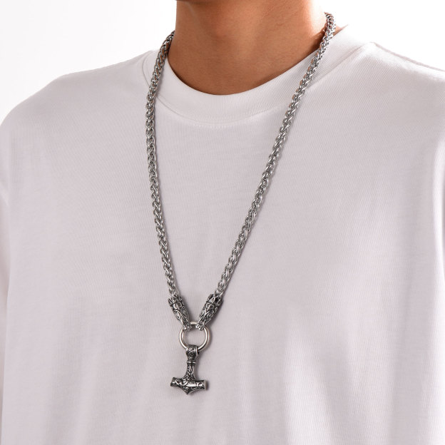 Thors Hammer Wolf Necklace