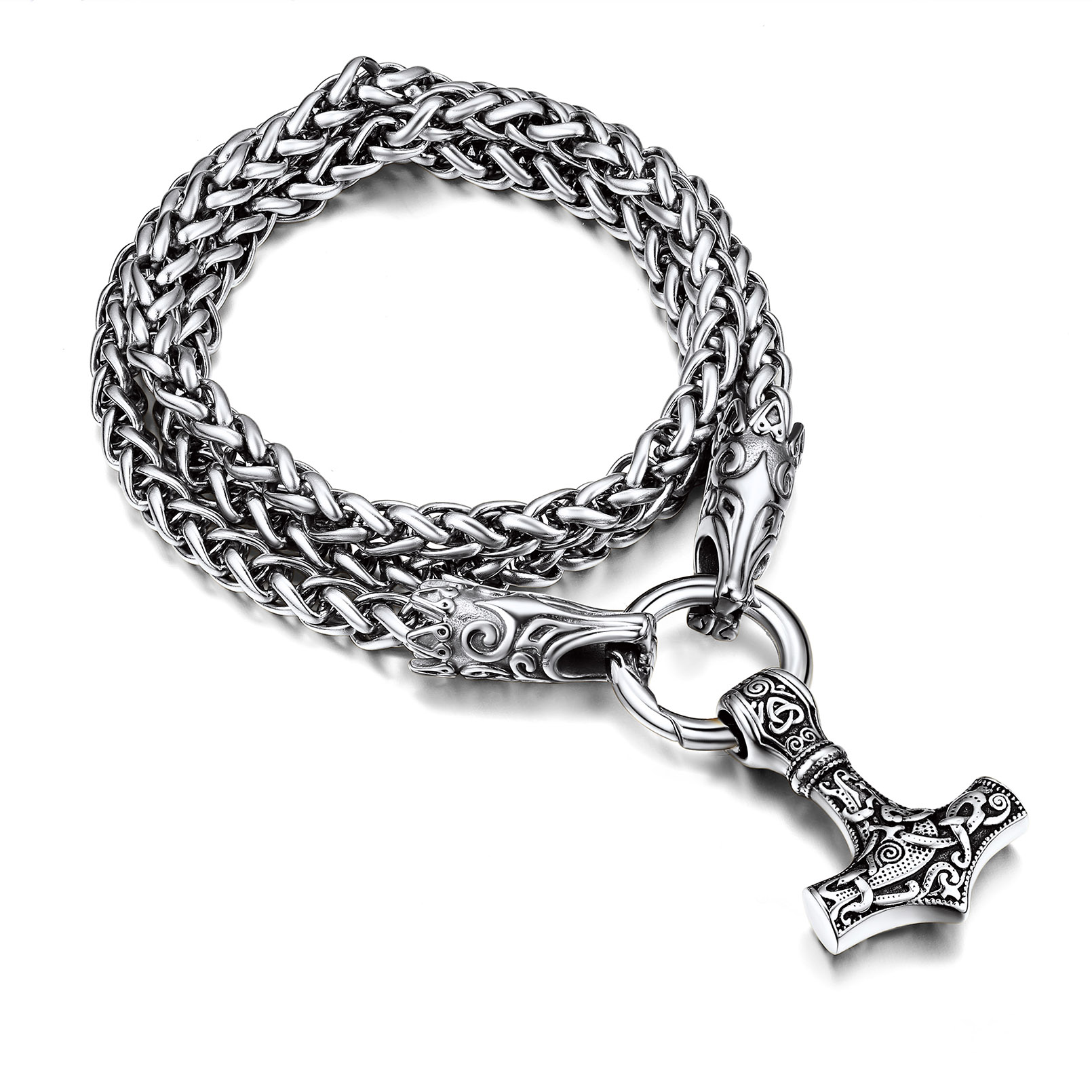 Thors Hammer Wolf Necklace