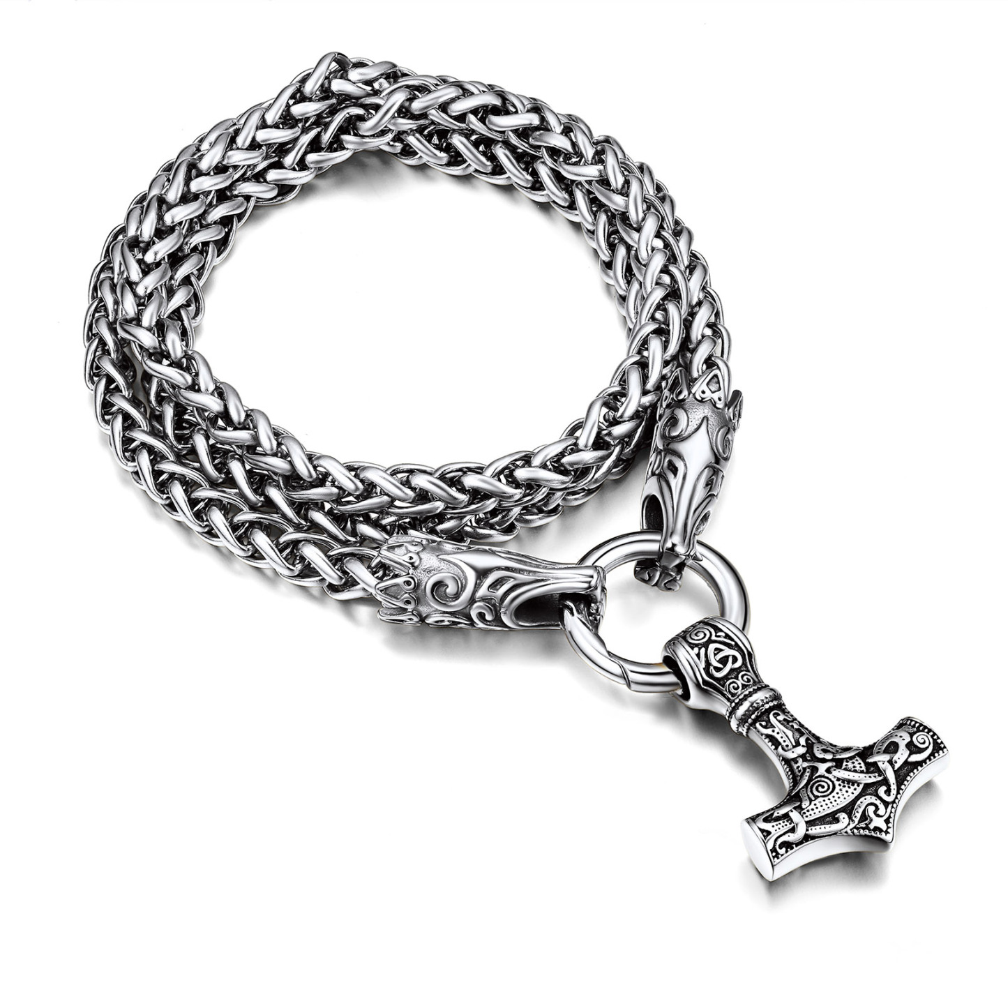 Thors Hammer Wolf Necklace