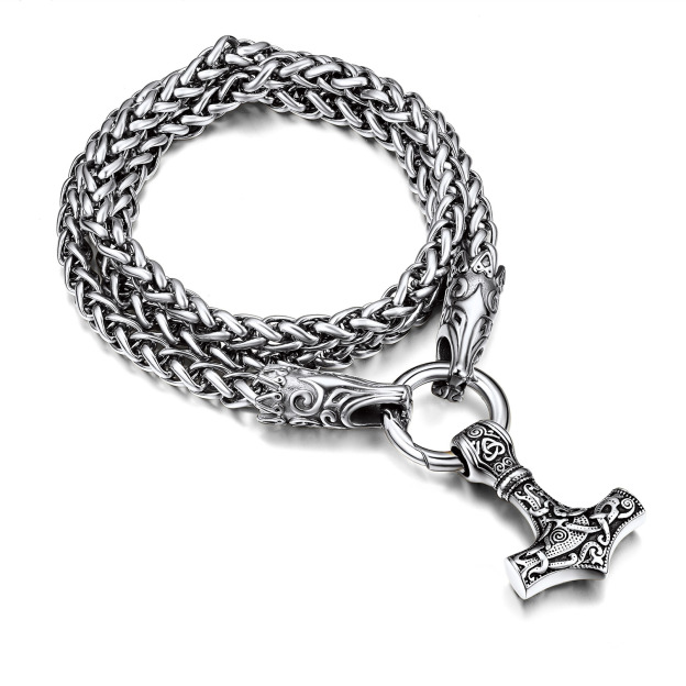 Thors Hammer Wolf Necklace