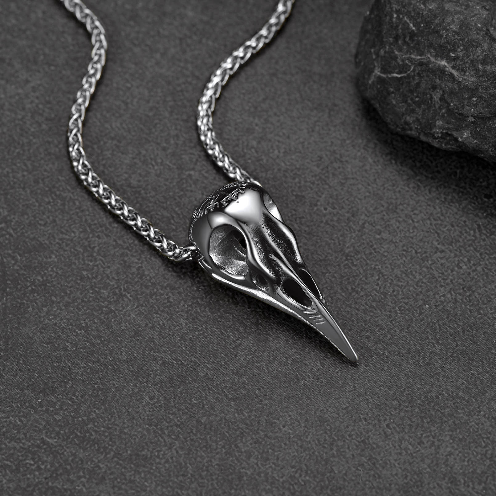 Raven Skull Compass Necklace