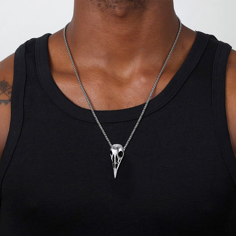 Raven Skull Compass Necklace