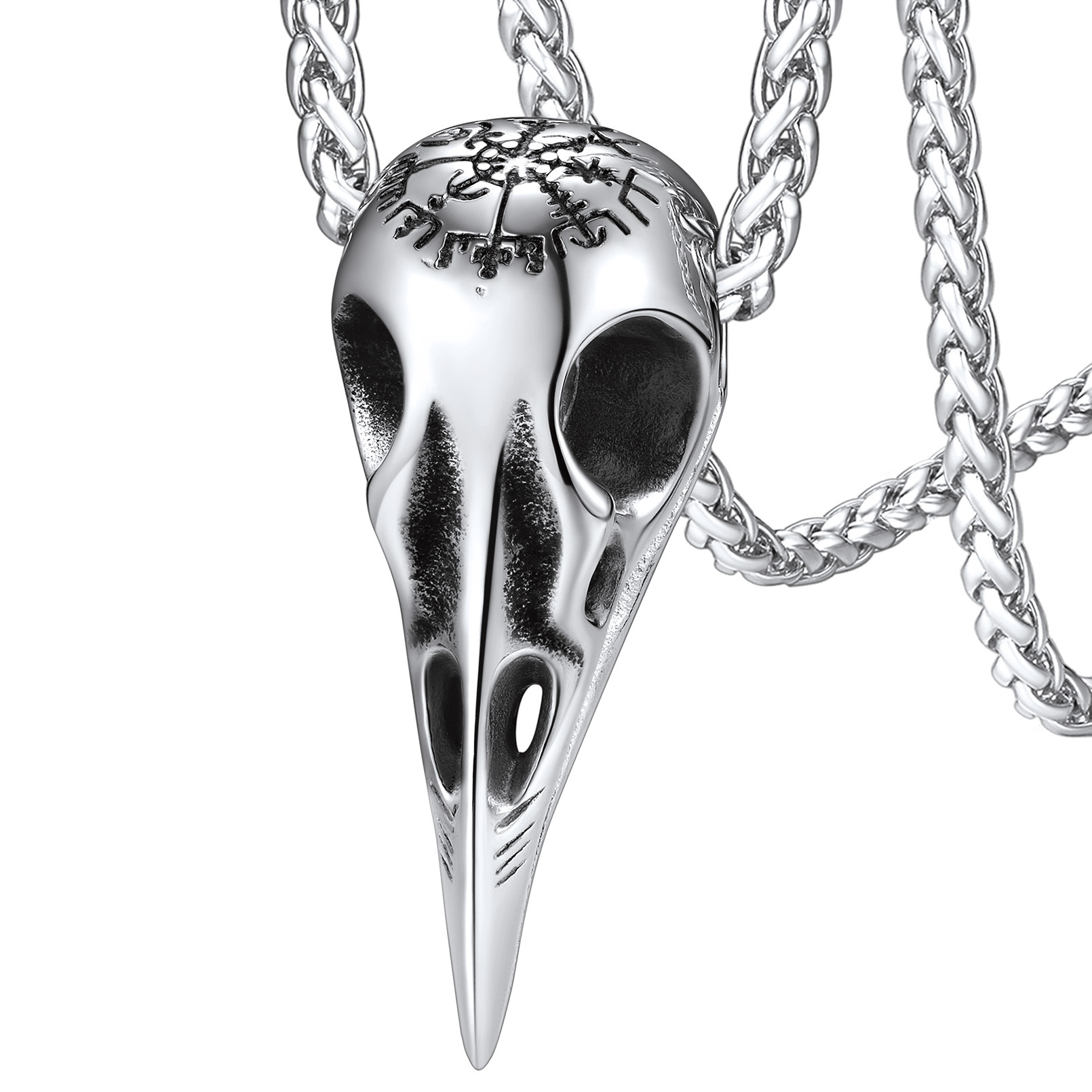 Raven Skull Compass Necklace