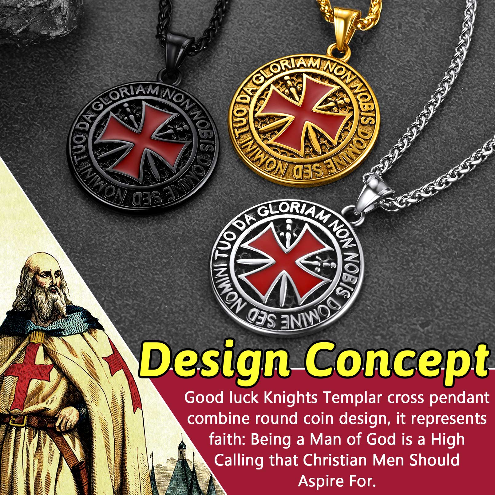Templar cross coin pendant necklace color options