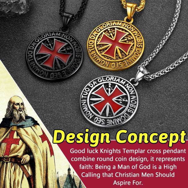 Templar cross coin pendant necklace color options