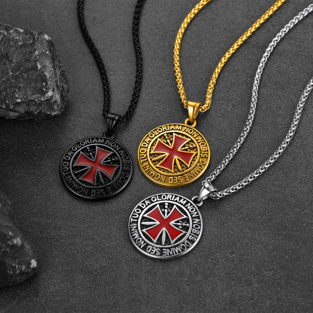 Templar cross pendant necklace flat lay