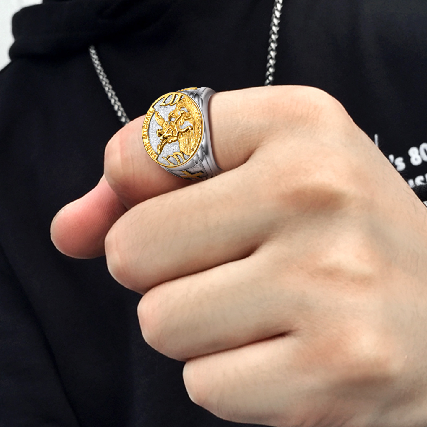 Stainless Steel Saint Michael Thumb Ring