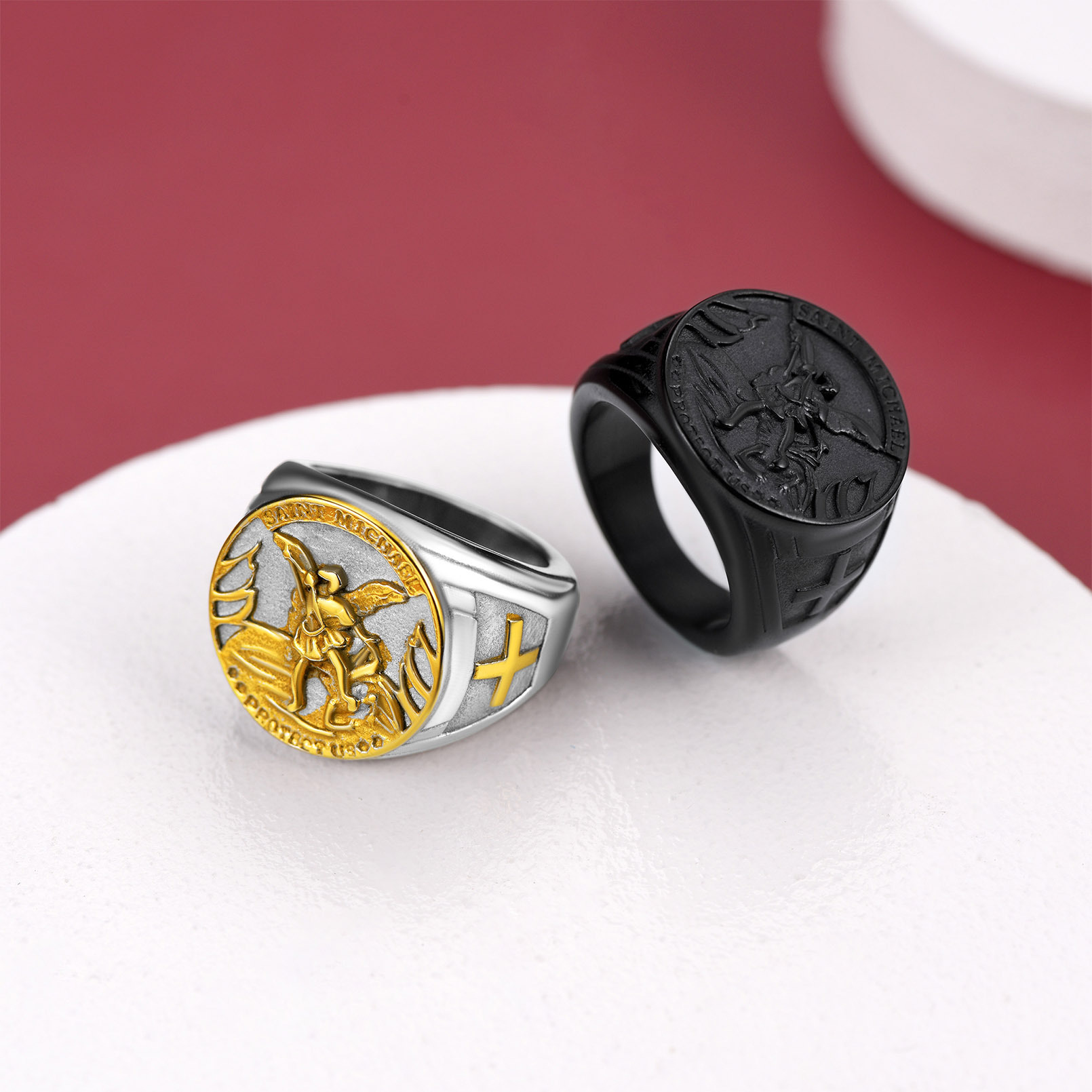 Stainless Steel Saint Michael Thumb Ring