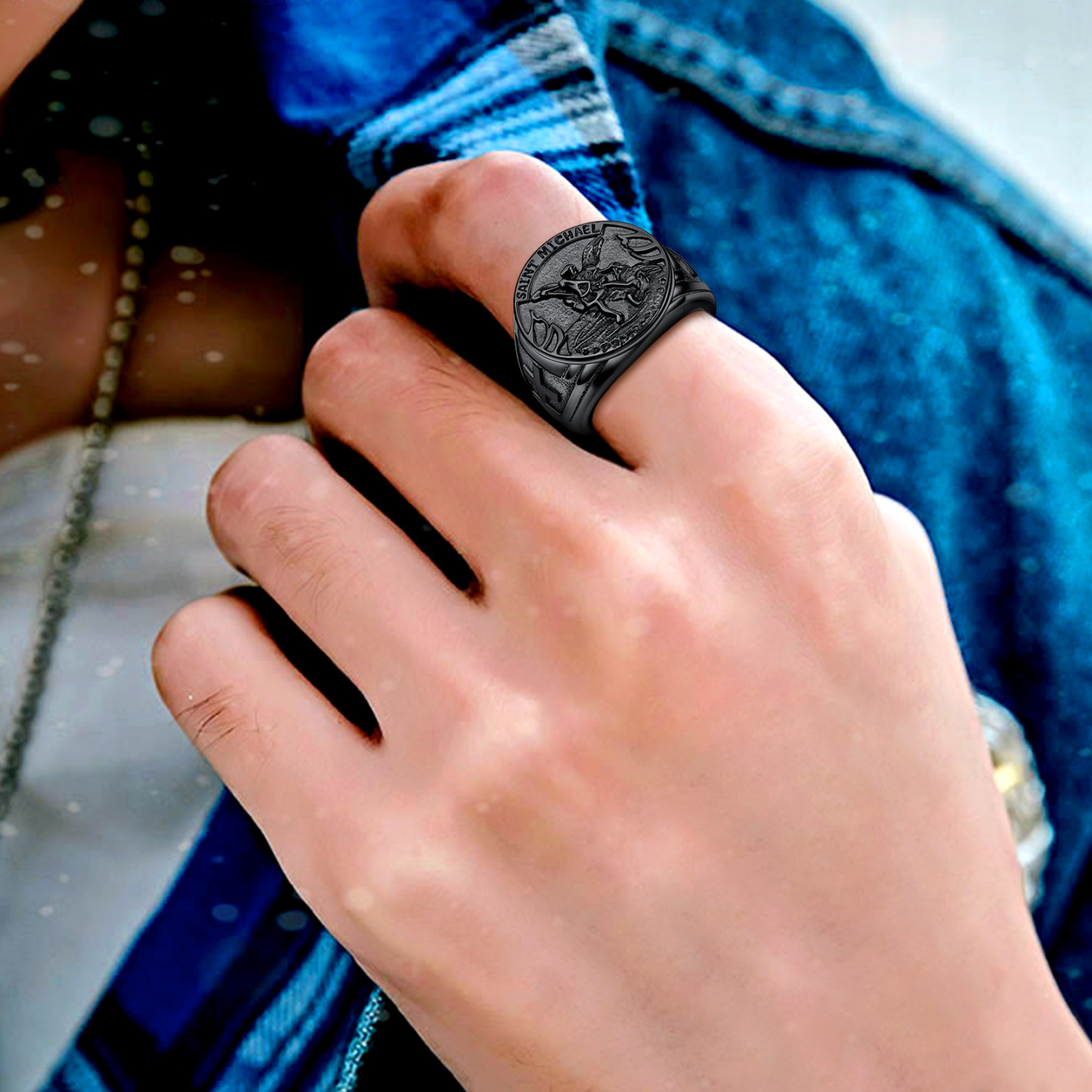 Stainless Steel Saint Michael Thumb Ring