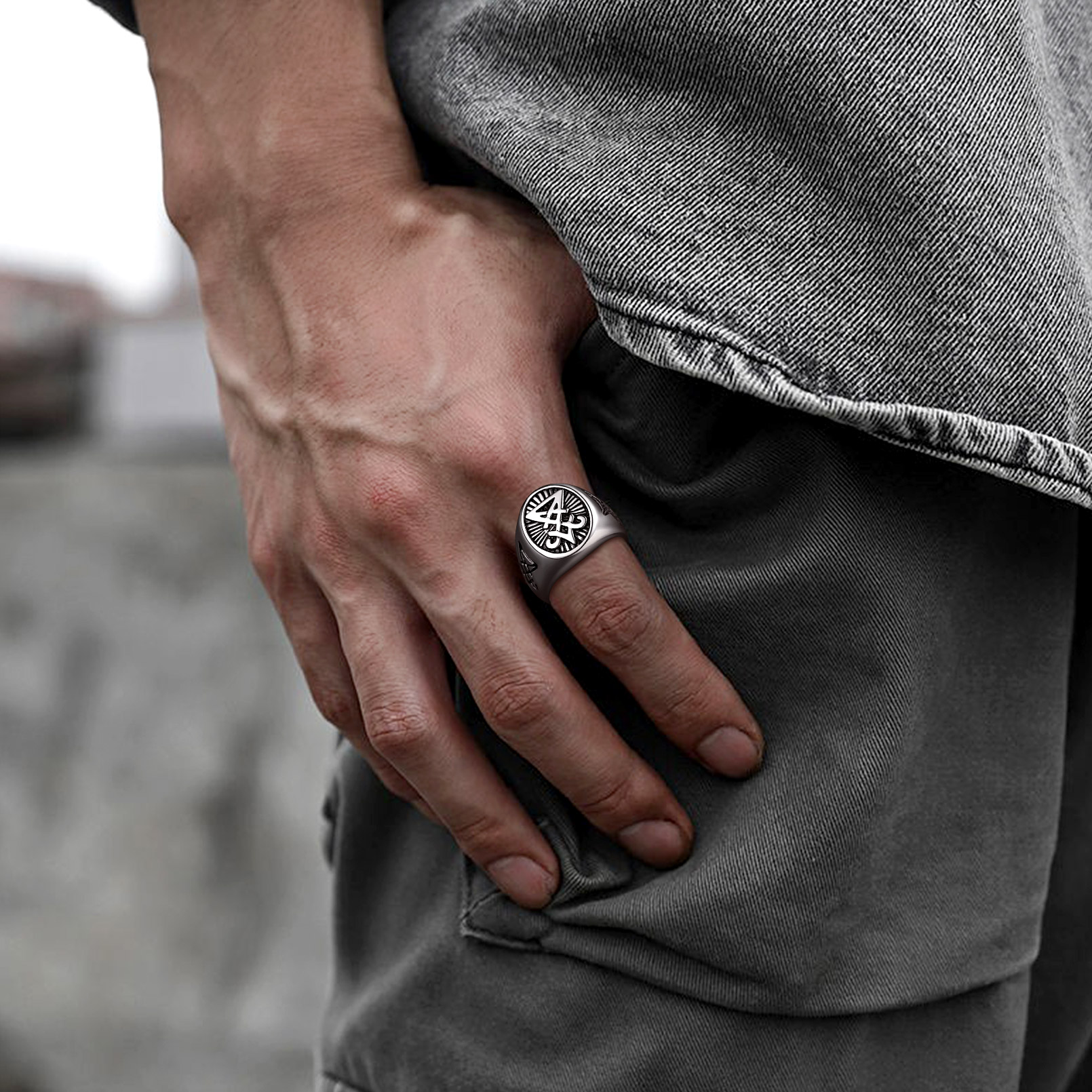 Men's Gothic Satanic Ring Size 8