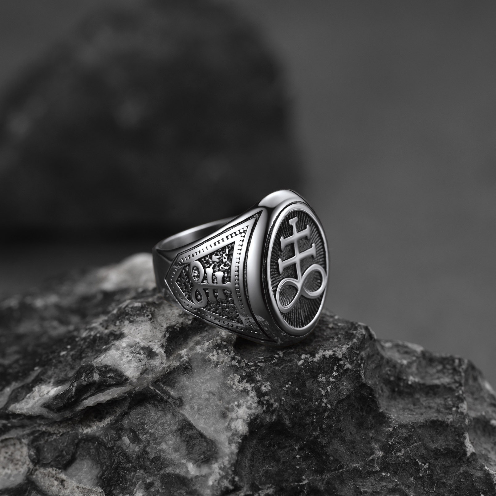 Leviathan Cross design Gothic Ring