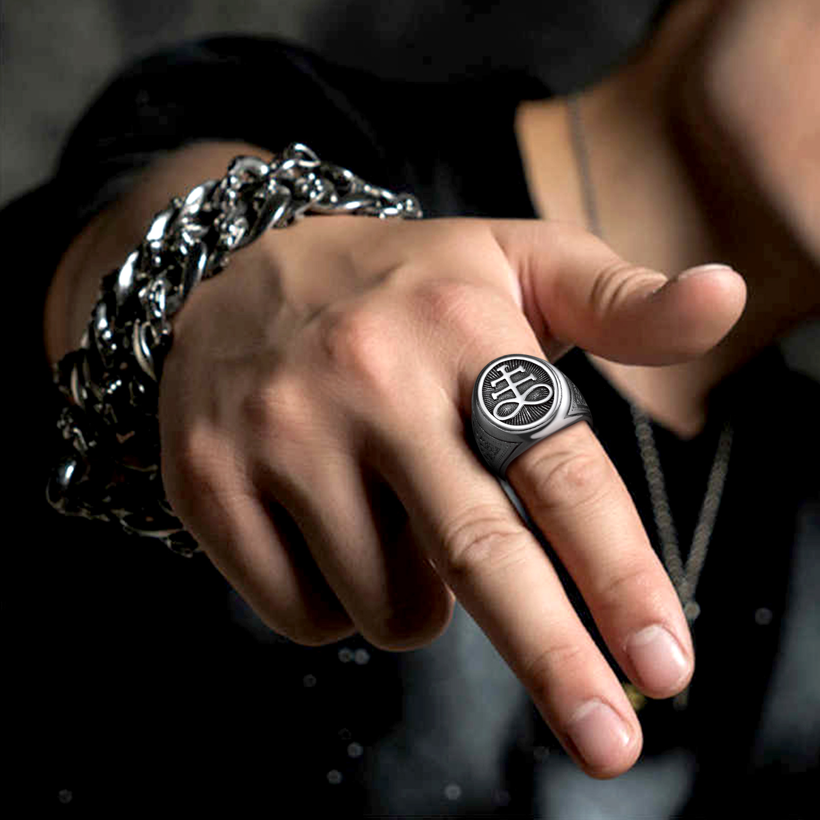 Leviathan Cross design Gothic Ring