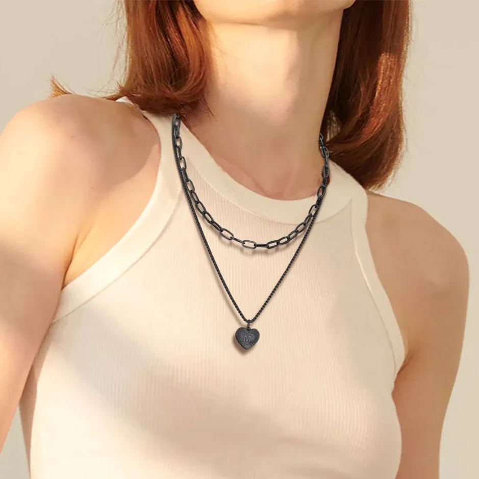 PROSTEEL a Initial Paperclip Necklace Heart Pendant Silver Layered Necklaces for Women