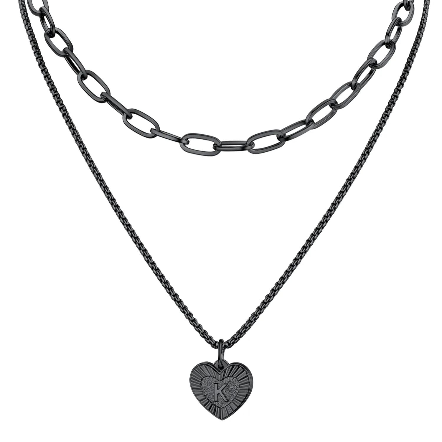 PROSTEEL a Initial Paperclip Necklace Heart Pendant Silver Layered Necklaces for Women