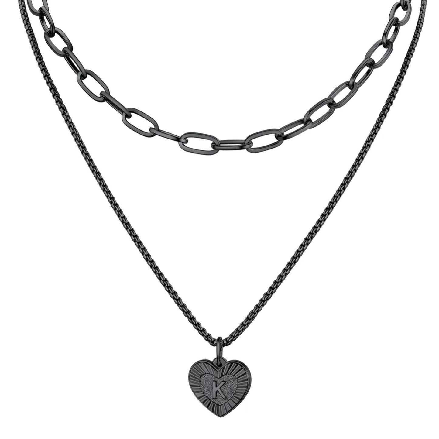 PROSTEEL a Initial Paperclip Necklace Heart Pendant Silver Layered Necklaces for Women