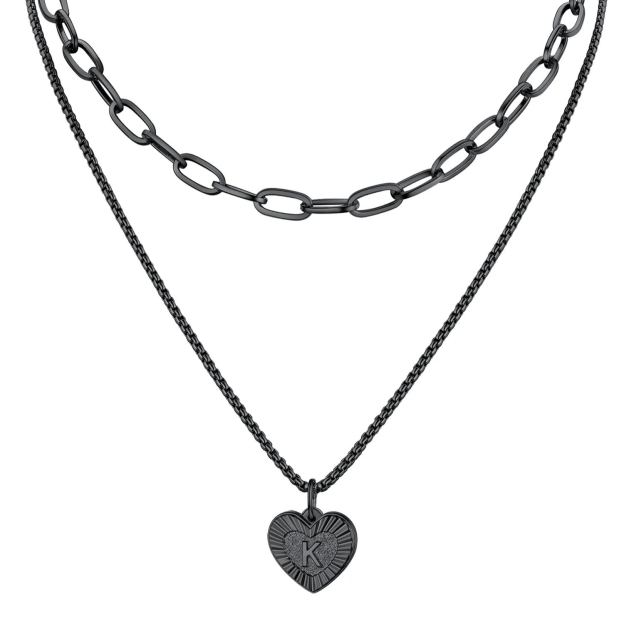 PROSTEEL a Initial Paperclip Necklace Heart Pendant Silver Layered Necklaces for Women