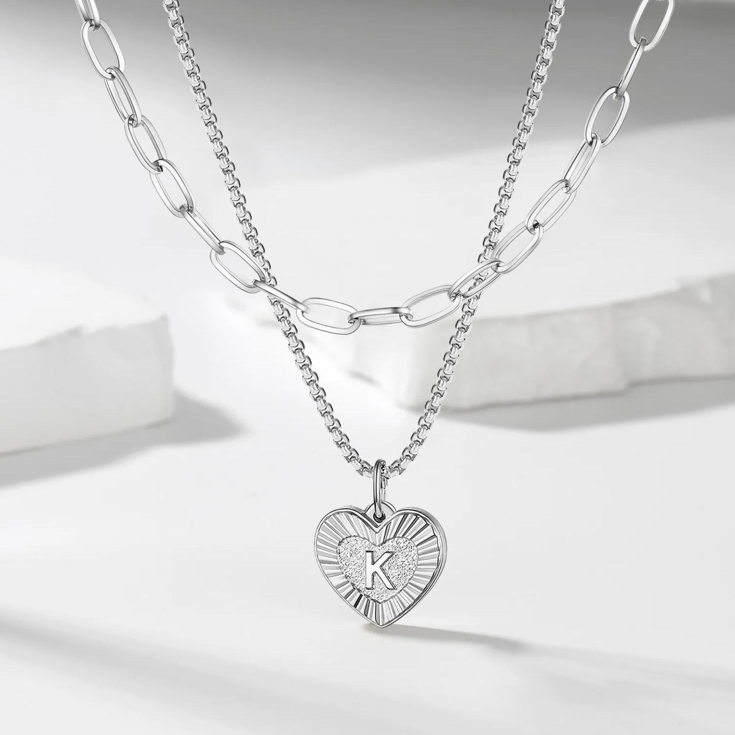 PROSTEEL a Initial Paperclip Necklace Heart Pendant Silver Layered Necklaces for Women
