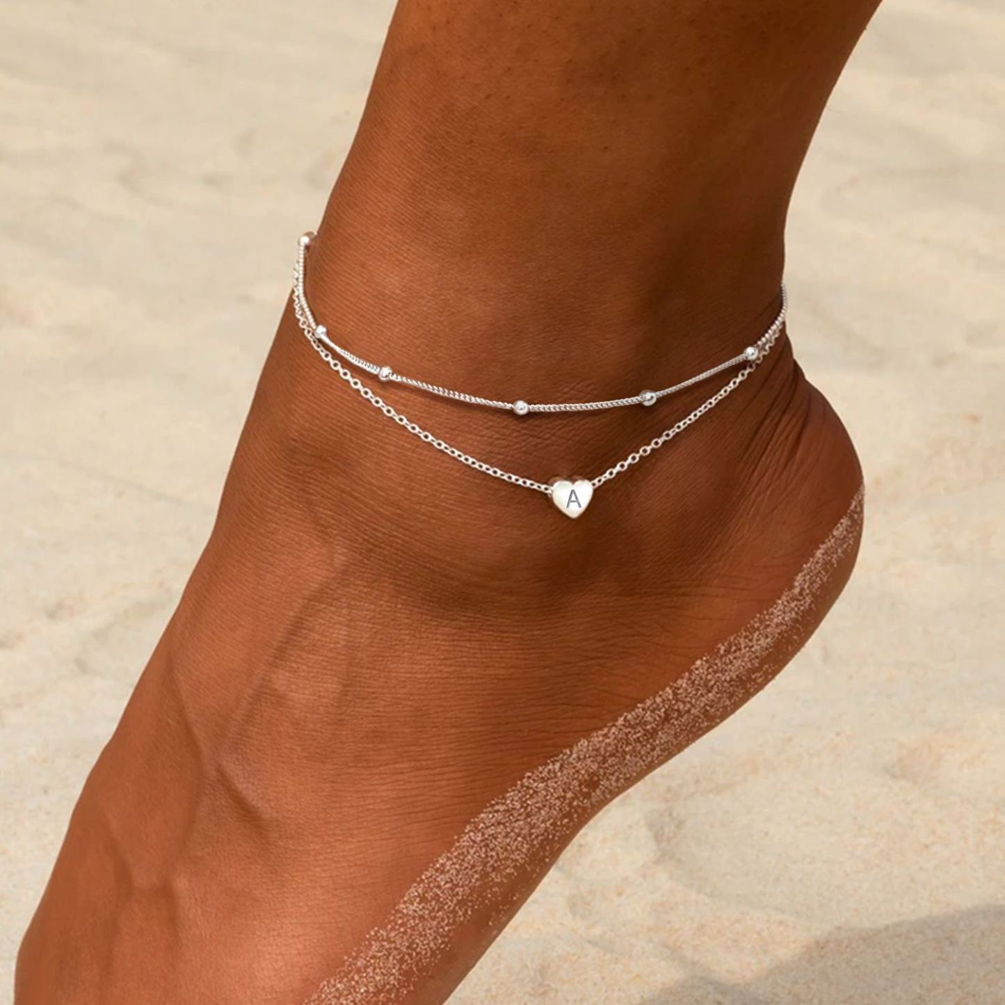 Layered Initial Heart Anklet