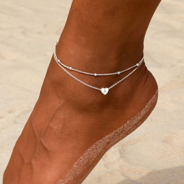 Layered Initial Heart Anklet
