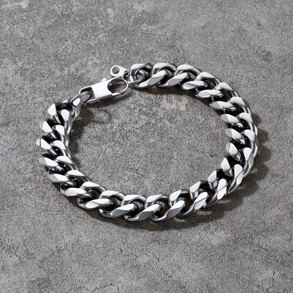 Stainless Steel Cuban Bracelet on Gray Background