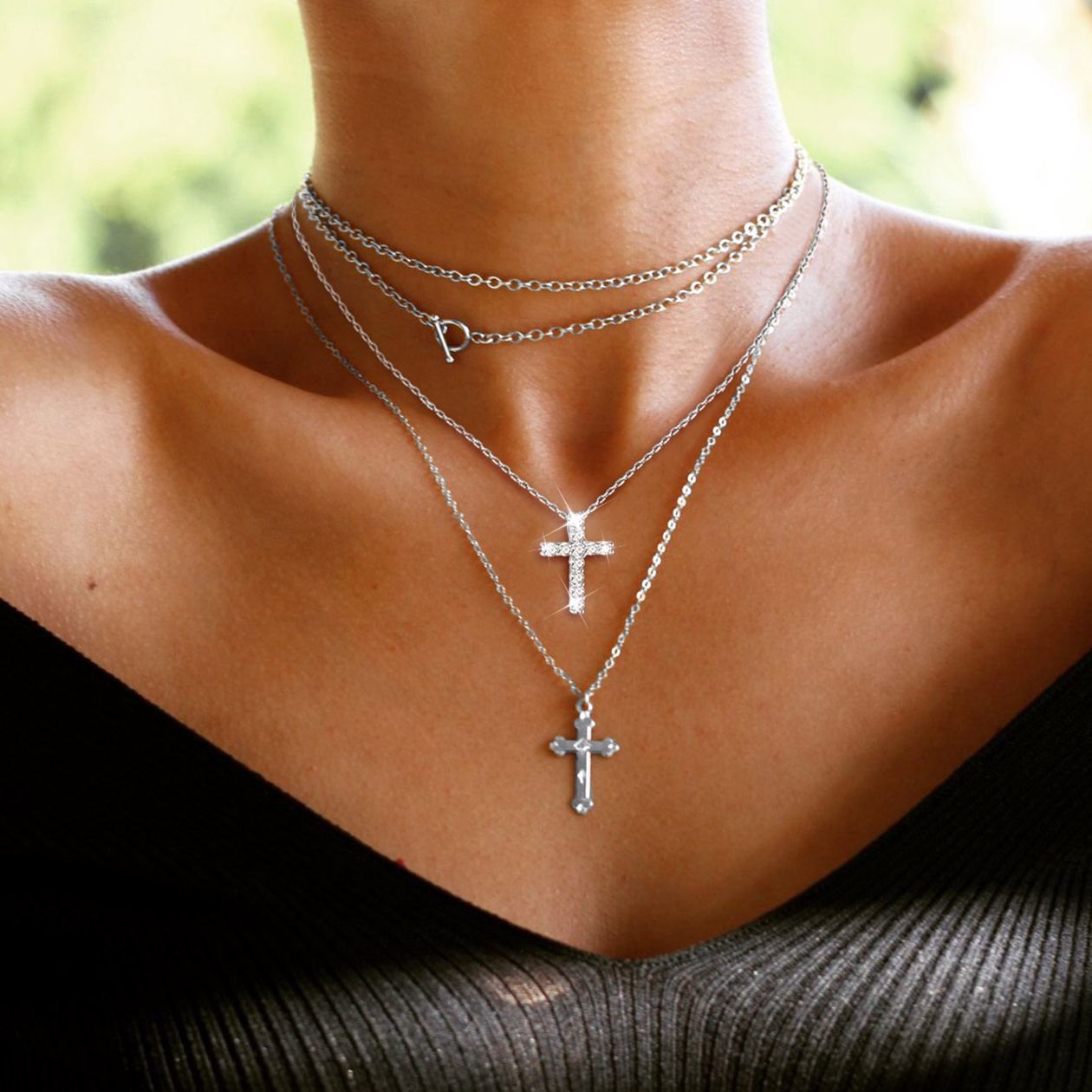 Silver Cubic Zirconia Cross Necklace