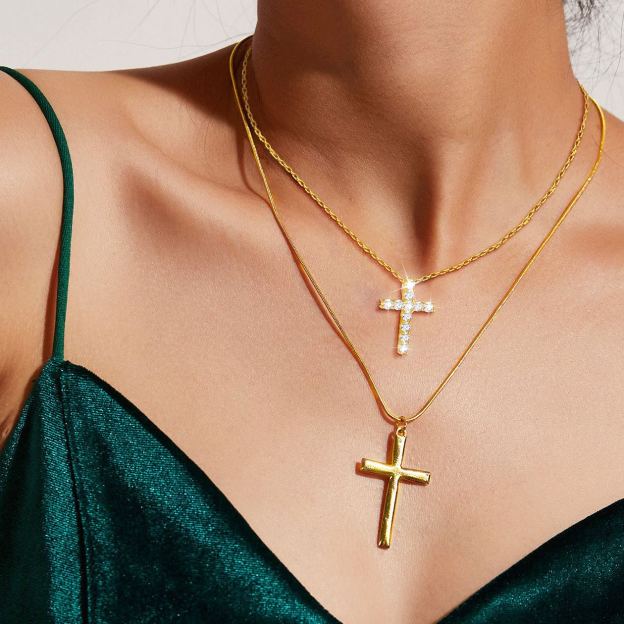 Silver Cubic Zirconia Cross Necklace