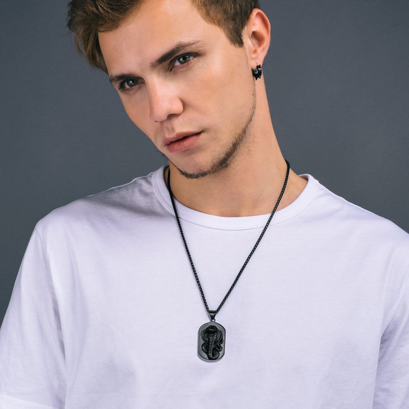 Snake Dog Tag Necklace for Men
