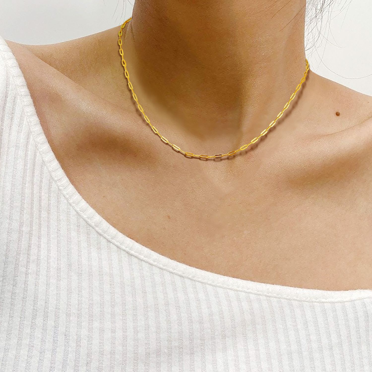 1.7mm Gold Paperclip Chain Necklace