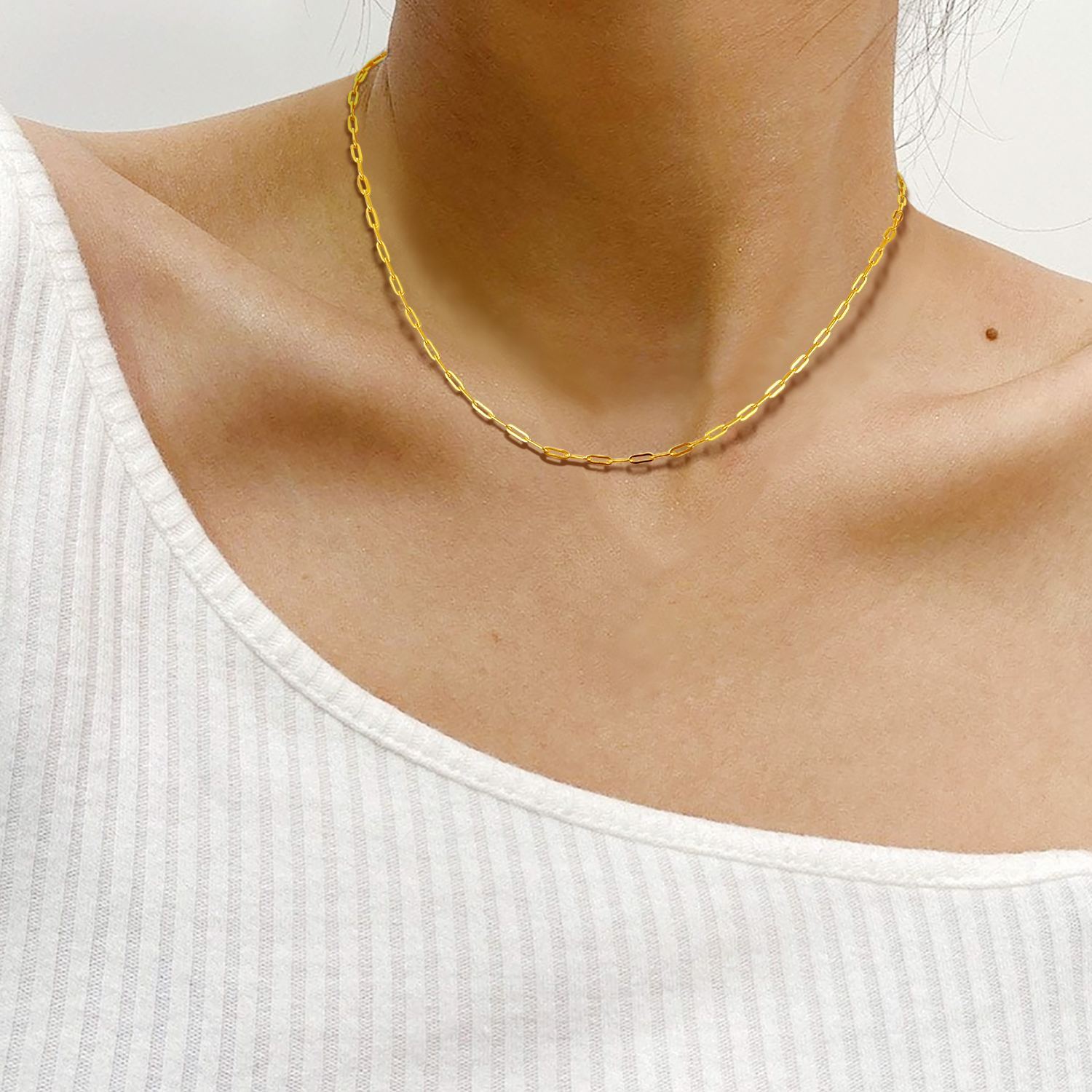 1.7mm Gold Paperclip Chain Necklace