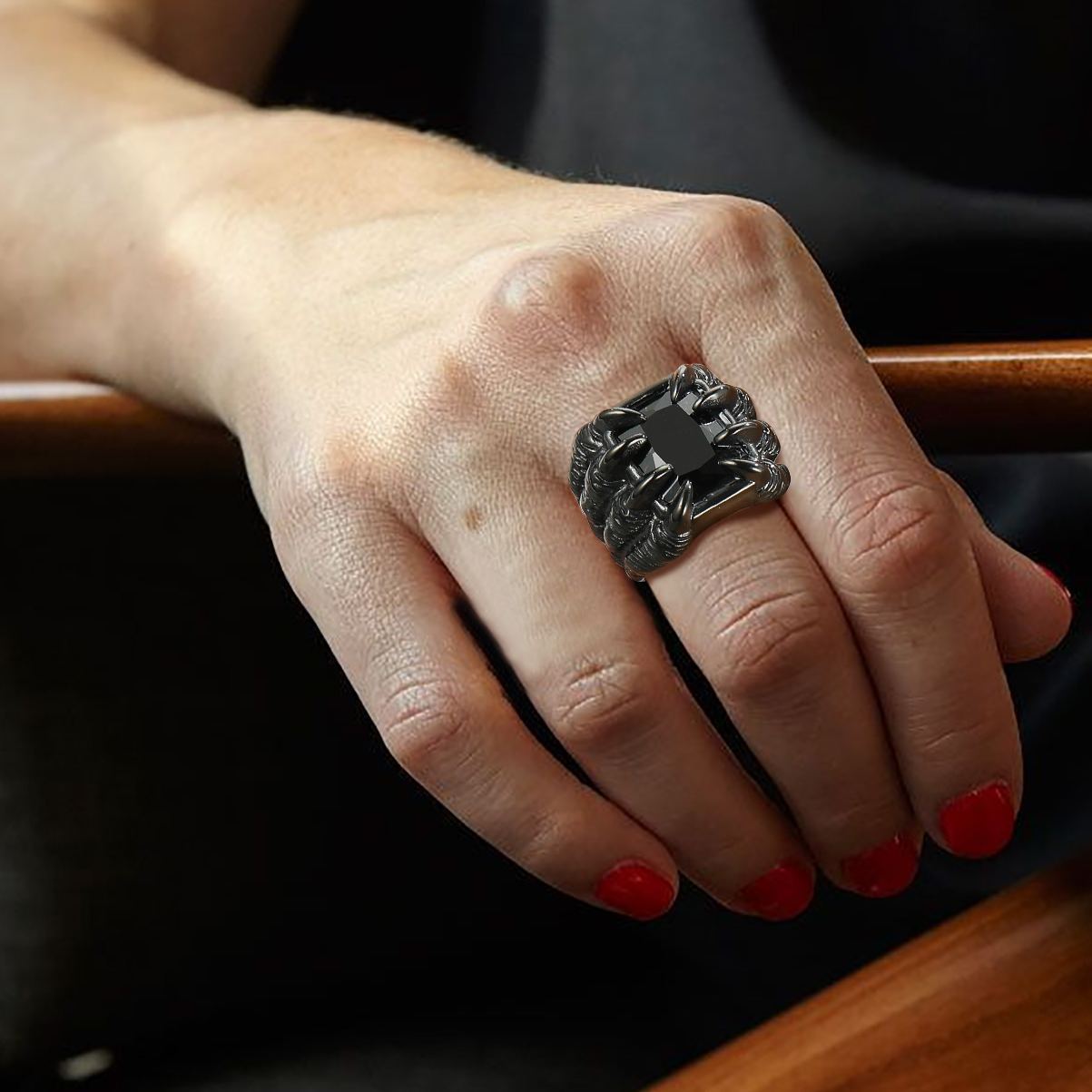 Gothic Biker Dragon Claw Ring