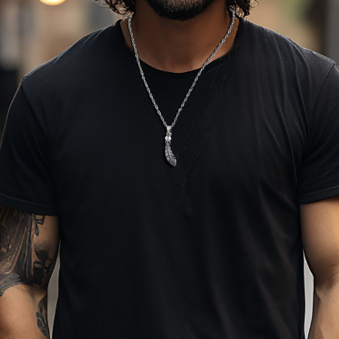 Skeleton Skull Feather Necklace