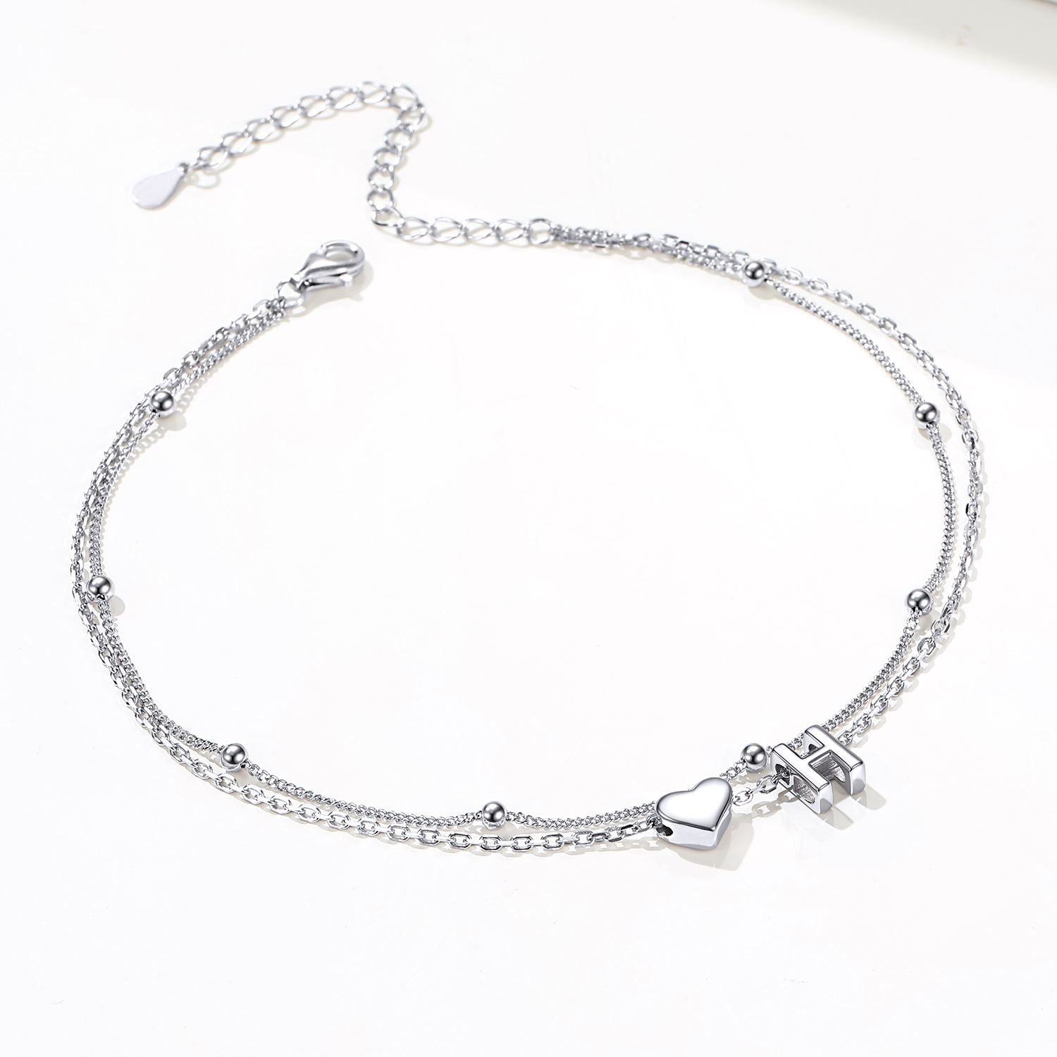 S925 Silver Double Layer Heart Anklet