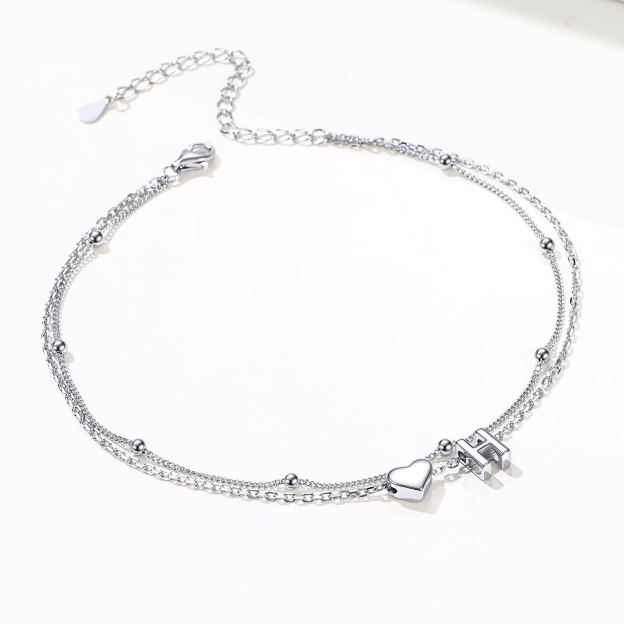 S925 Silver Double Layer Heart Anklet